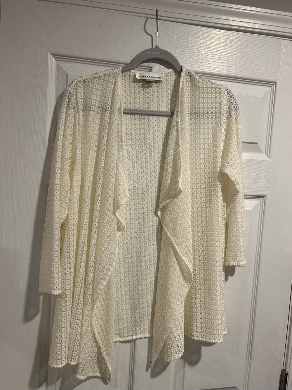 Open-Front Crochet Cardigan Shrug in Cream